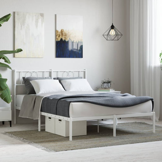 Bed frame with headboard metal white 120x200 cm