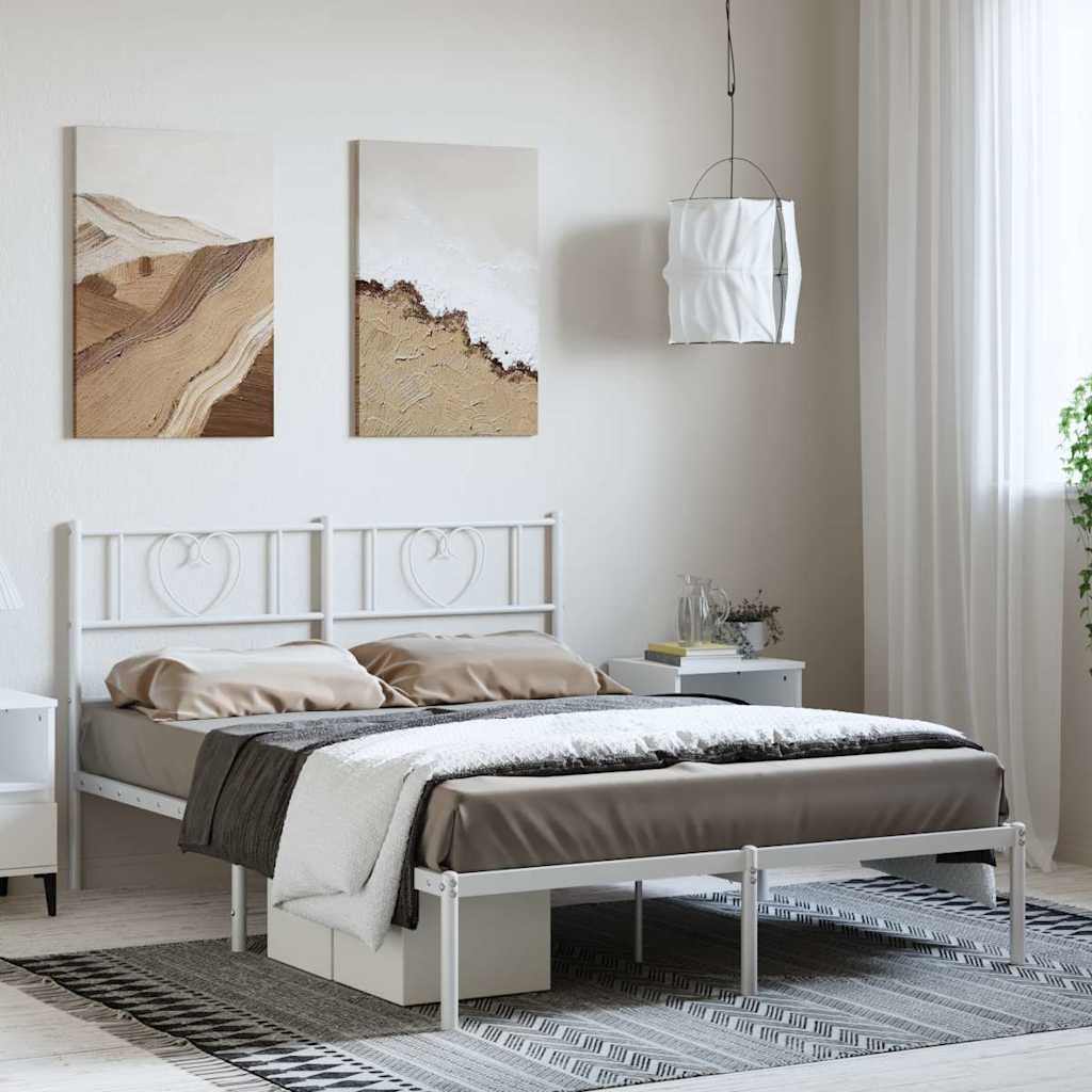 Bettgestell mit Kopfteil Metall Weiß 135x190 cm