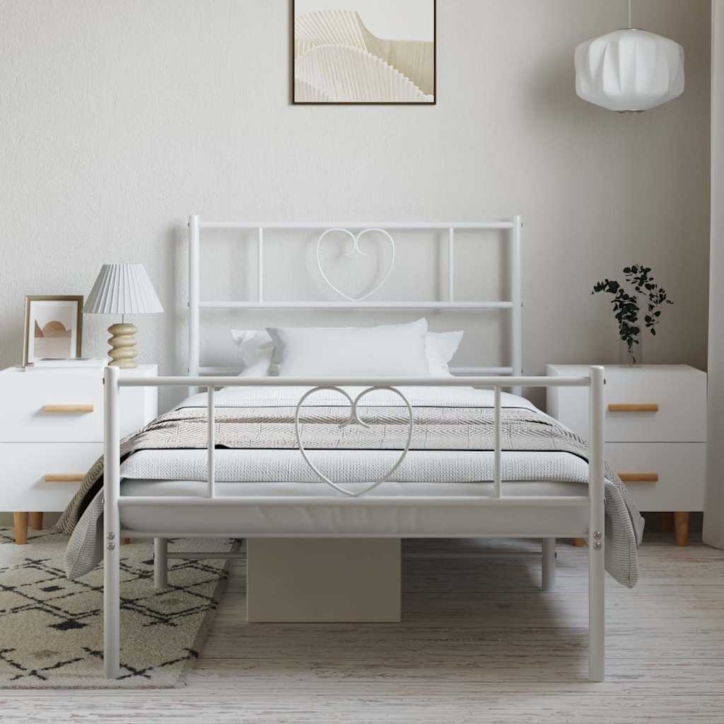 Bettgestell mit Kopf- und Fußteil Metall Weiß 100x190 cm
