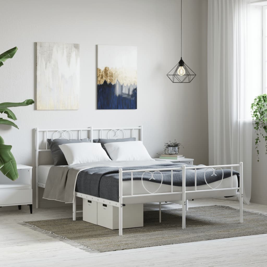 Bed frame with head and footboard metal white 120x190 cm