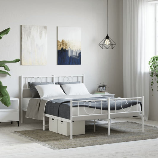 Bed frame with head and footboard metal white 120x190 cm