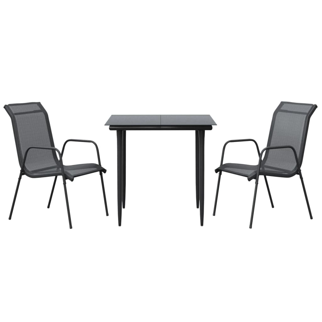 3-tlg. Garten-Essgruppe Schwarz Stahl und Textilene