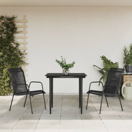 3-tlg. Garten-Essgruppe Schwarz Stahl und Textilene