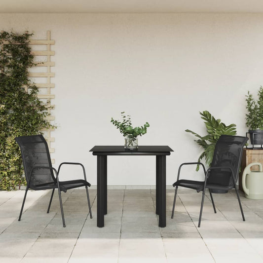 3-tlg. Garten-Essgruppe Schwarz Stahl und Textilene