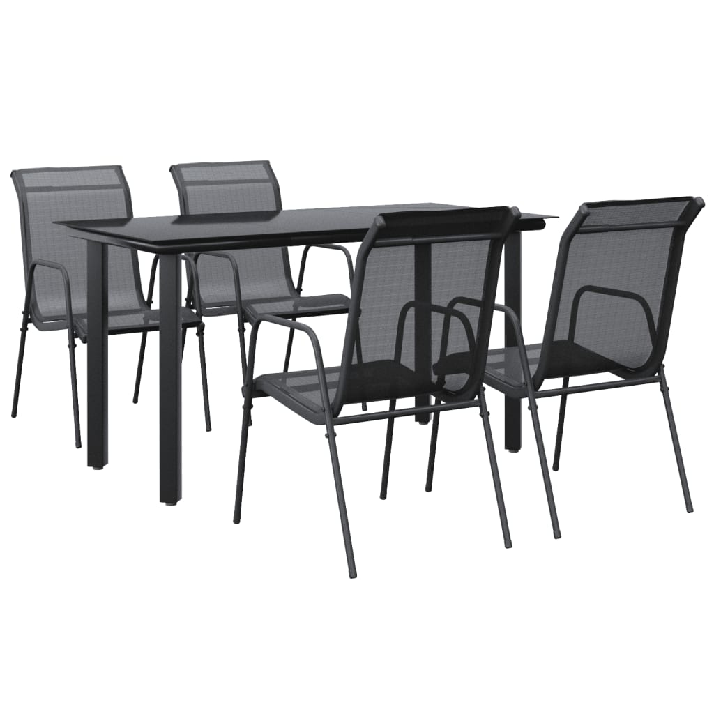 5-tlg. Garten-Essgruppe Schwarz Stahl und Textilene