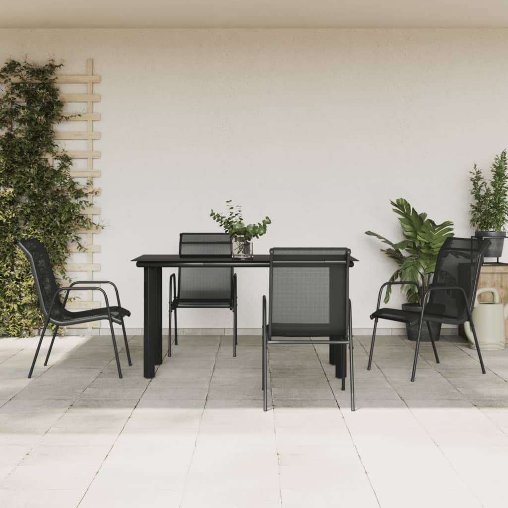 5-tlg. Garten-Essgruppe Schwarz Stahl und Textilene