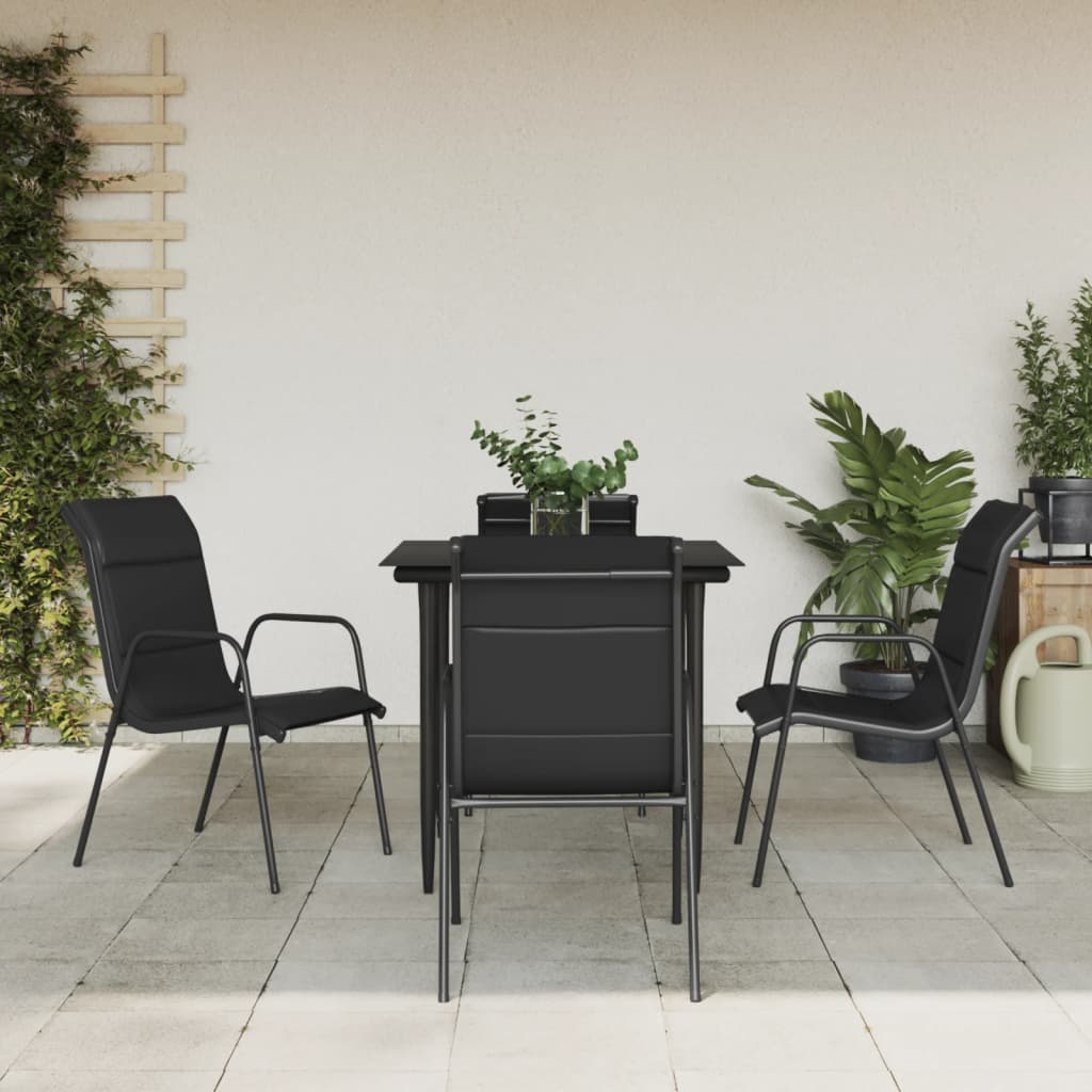 5-tlg. Garten-Essgruppe Schwarz Stahl und Textilene