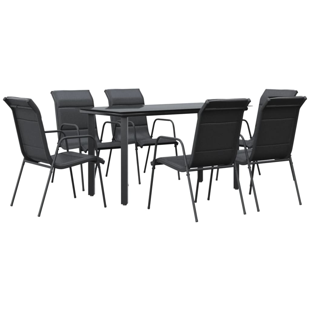 7-tlg. Garten-Essgruppe Schwarz Stahl und Textilene
