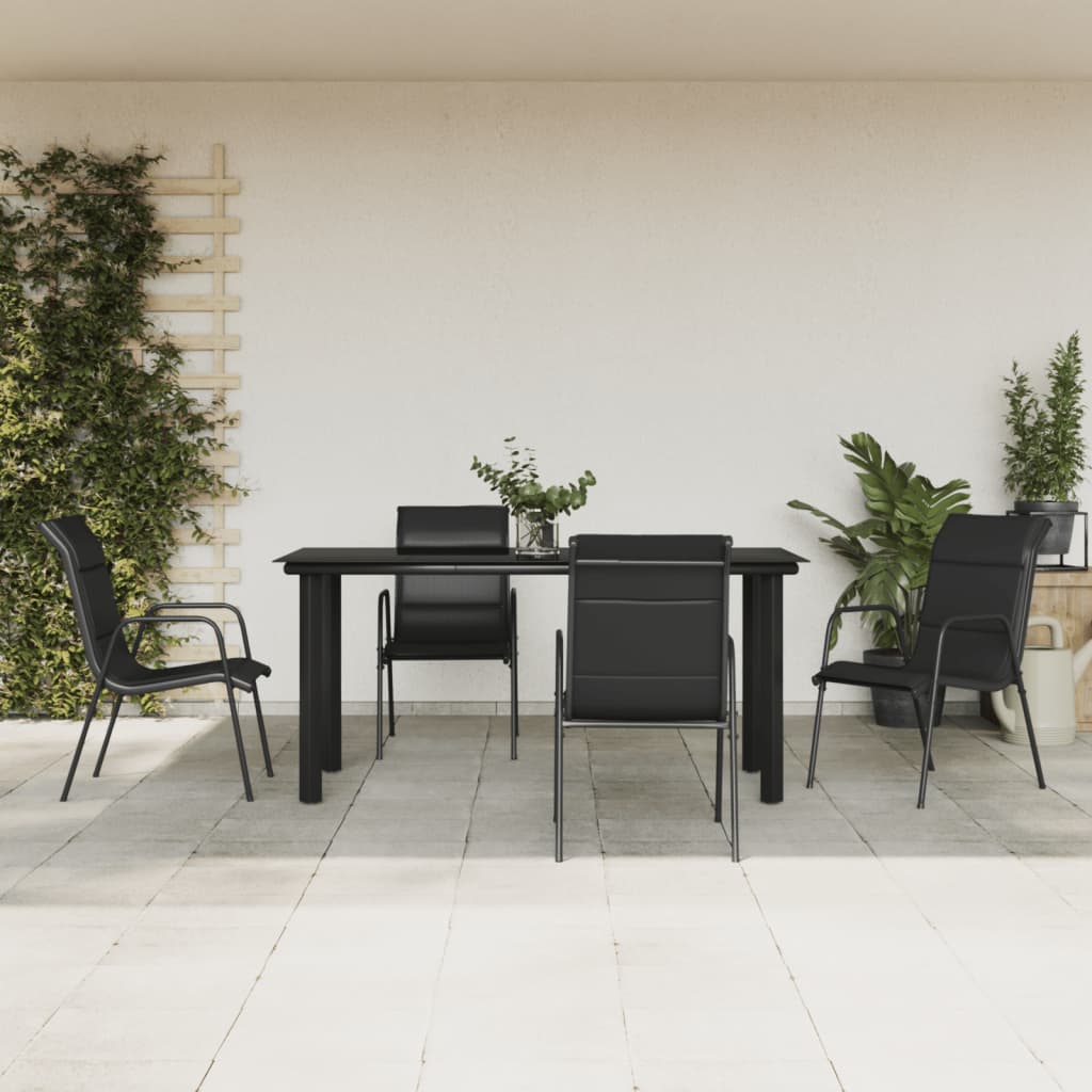 5-tlg. Garten-Essgruppe Schwarz Stahl und Textilene