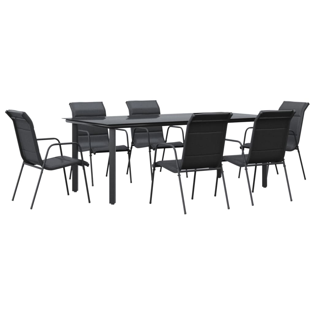 7-tlg. Garten-Essgruppe Schwarz Stahl und Textilene