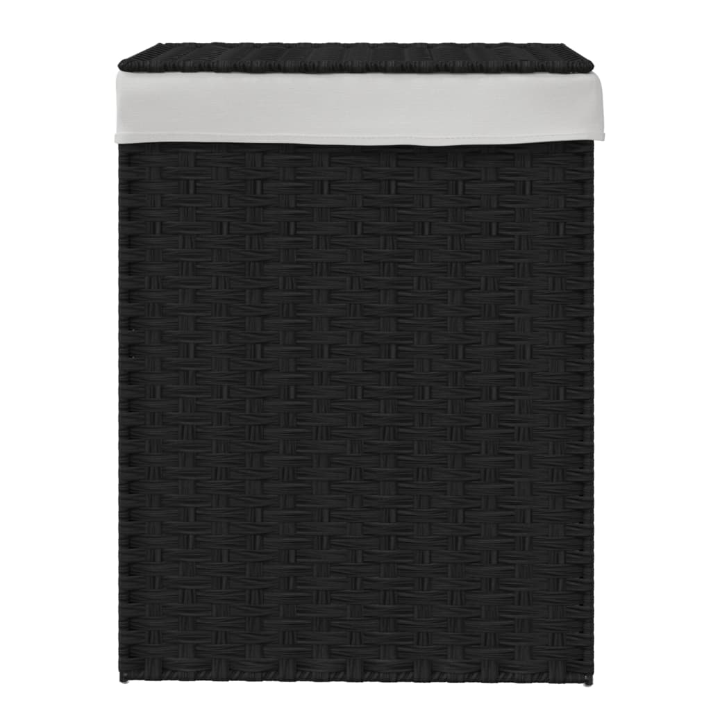 Panier à linge avec couvercle noir 46x33x60 cm poly rotin