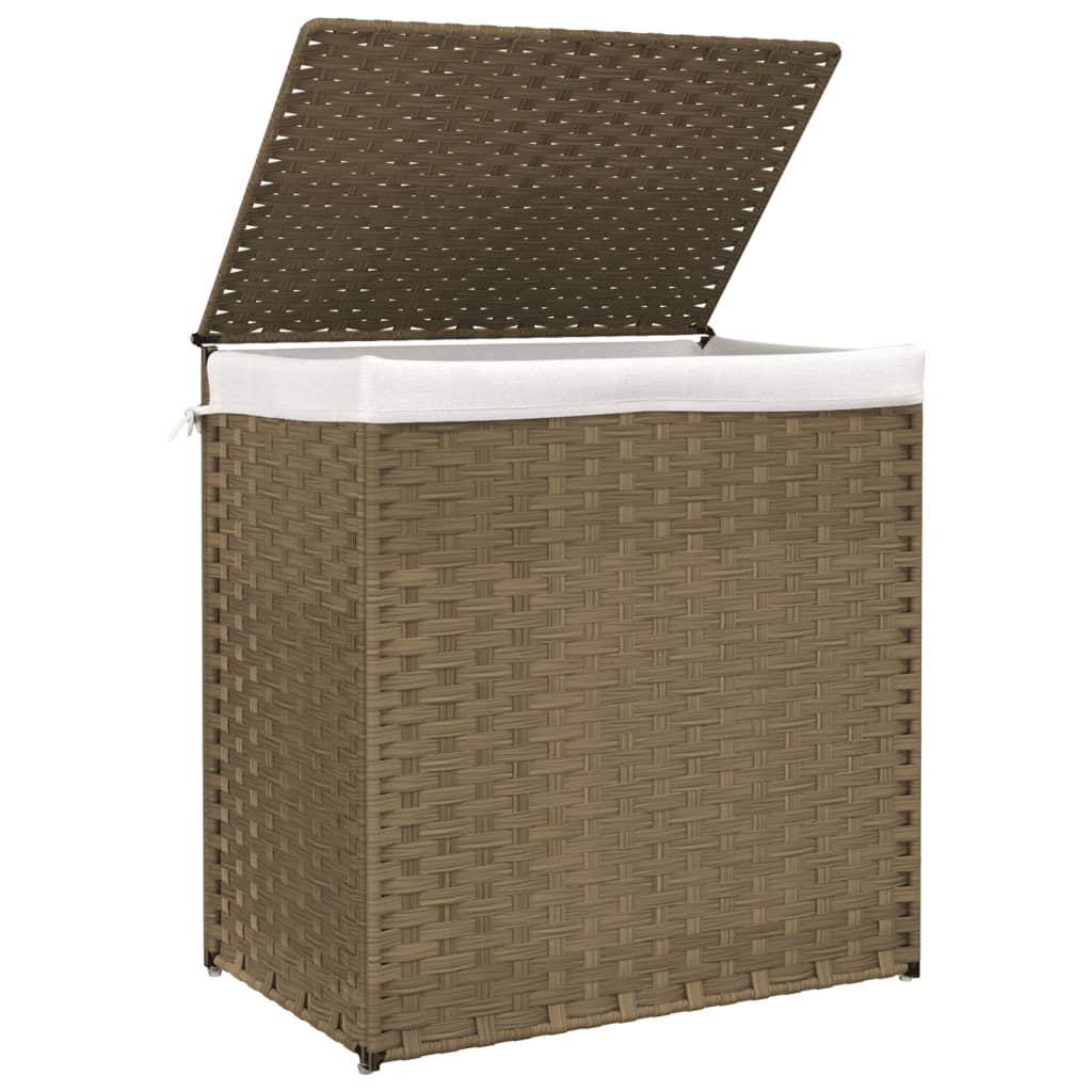 Wäschekorb mit 2 Fächern 53x35x57 cm Poly Rattan