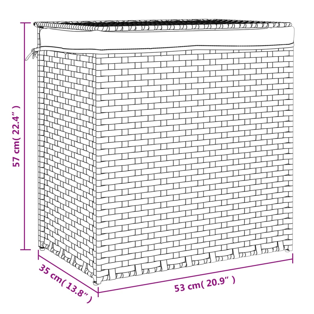 Panier à linge avec 2 compartiments marron foncé 53x35x57 cm poly rotin