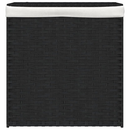 Wäschekorb mit 2 Fächern Schwarz 53x35x57 cm Poly Rattan