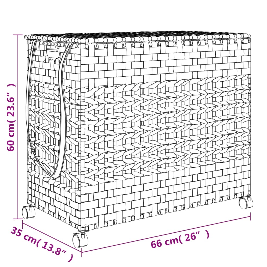 Panier à linge à roulettes 66x35x60 cm rotin