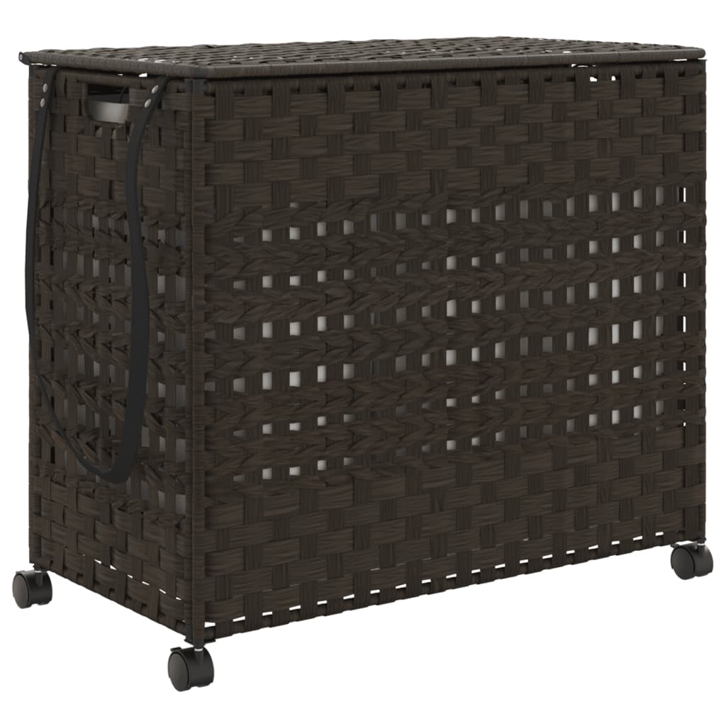 Wäschekorb mit Rollen Dunkelbraun 66x35x60 cm Rattan