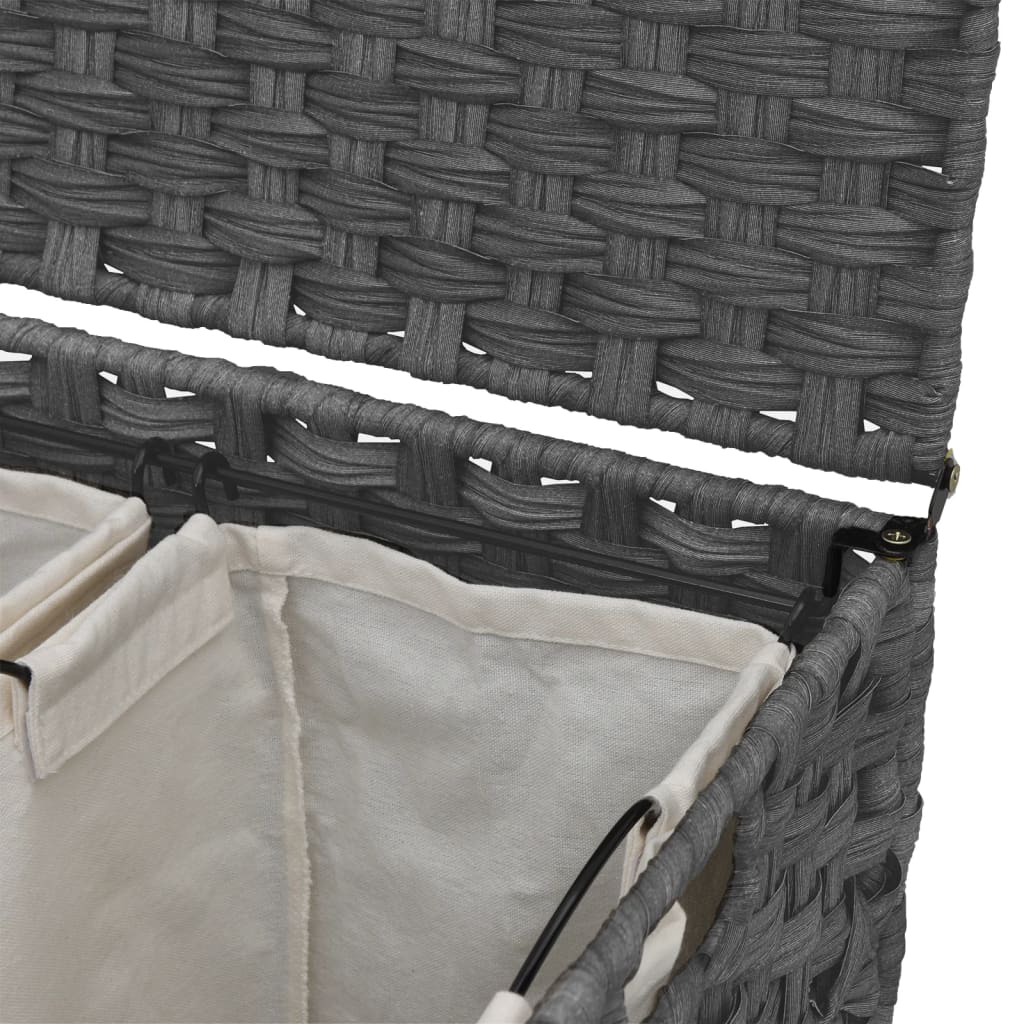 Panier à linge à roulettes gris 66x35x60 cm rotin