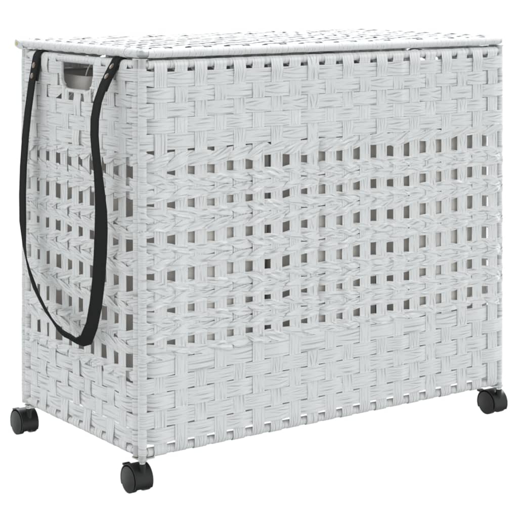 Panier à linge à roulettes blanc 66x35x60 cm rotin