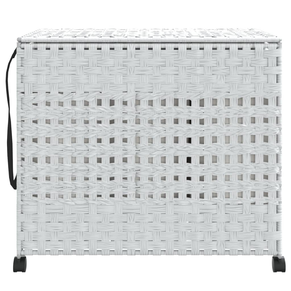 Panier à linge à roulettes blanc 66x35x60 cm rotin