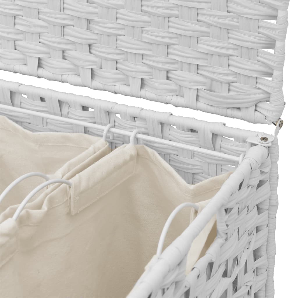 Panier à linge à roulettes blanc 66x35x60 cm rotin