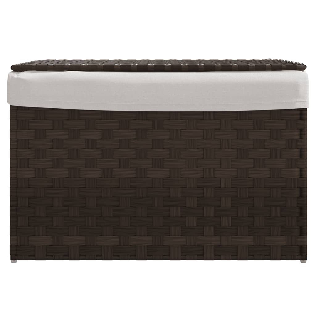 Panier à linge avec couvercle marron foncé 55,5x35x34 cm poly rotin