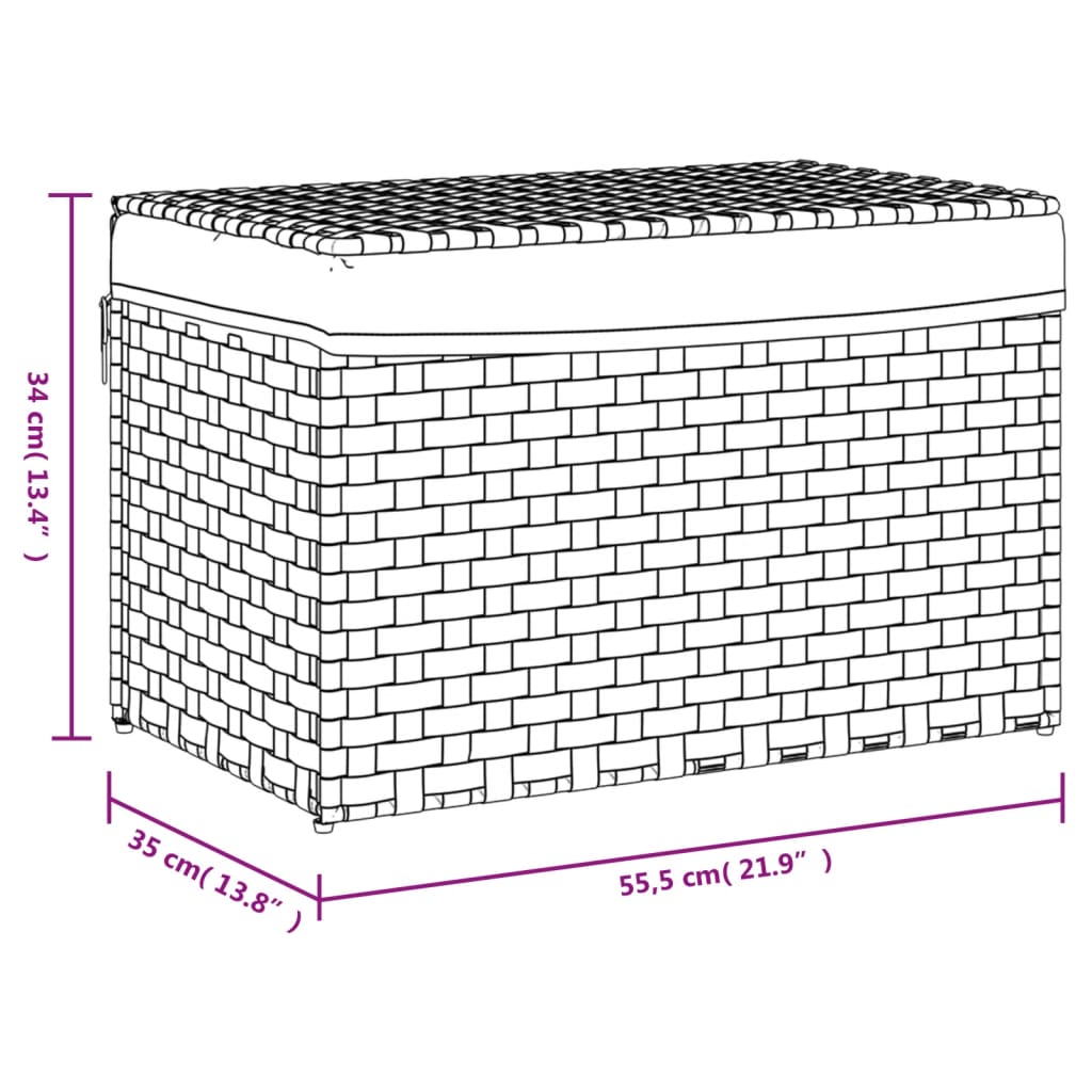 Panier à linge avec couvercle marron foncé 55,5x35x34 cm poly rotin