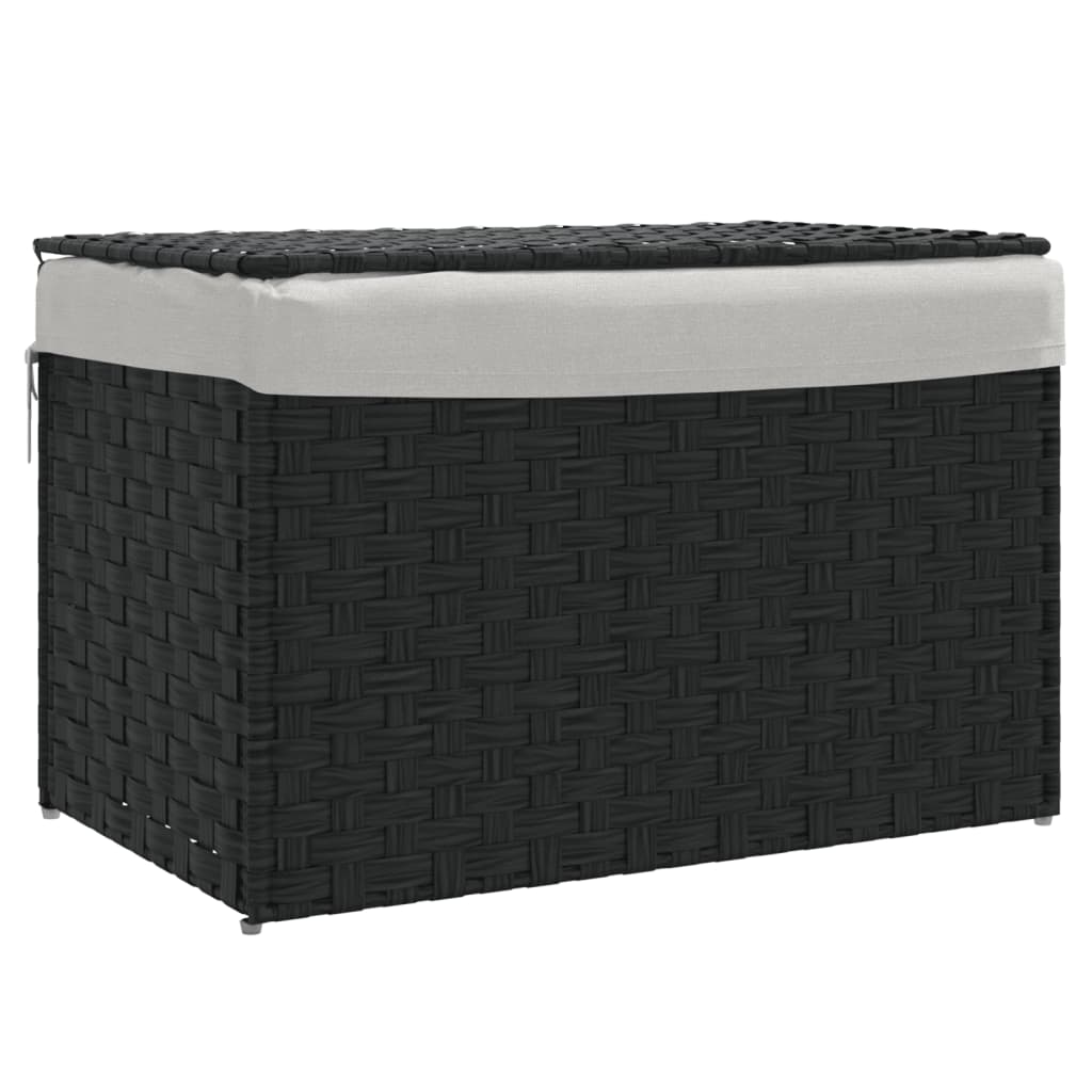 Panier à linge avec couvercle noir 55,5x35x34 cm poly rotin