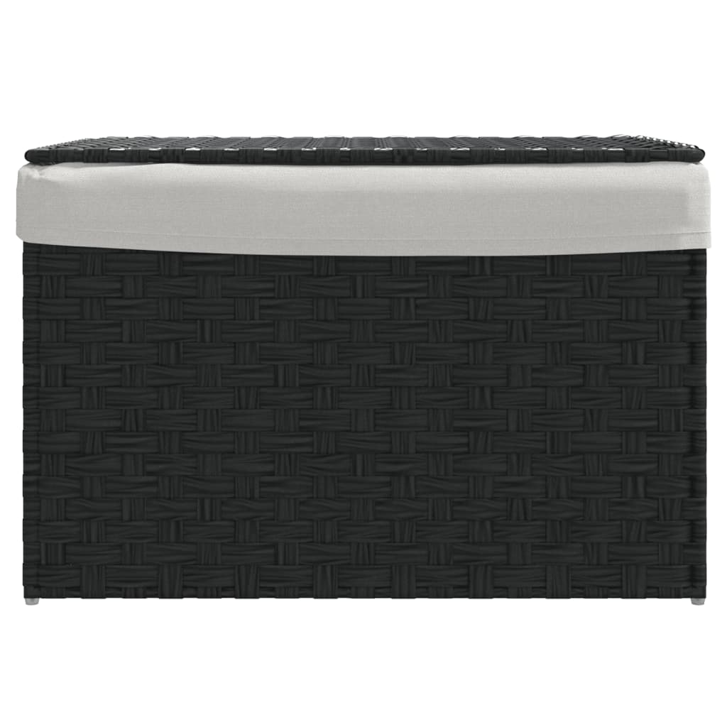 Panier à linge avec couvercle noir 55,5x35x34 cm poly rotin