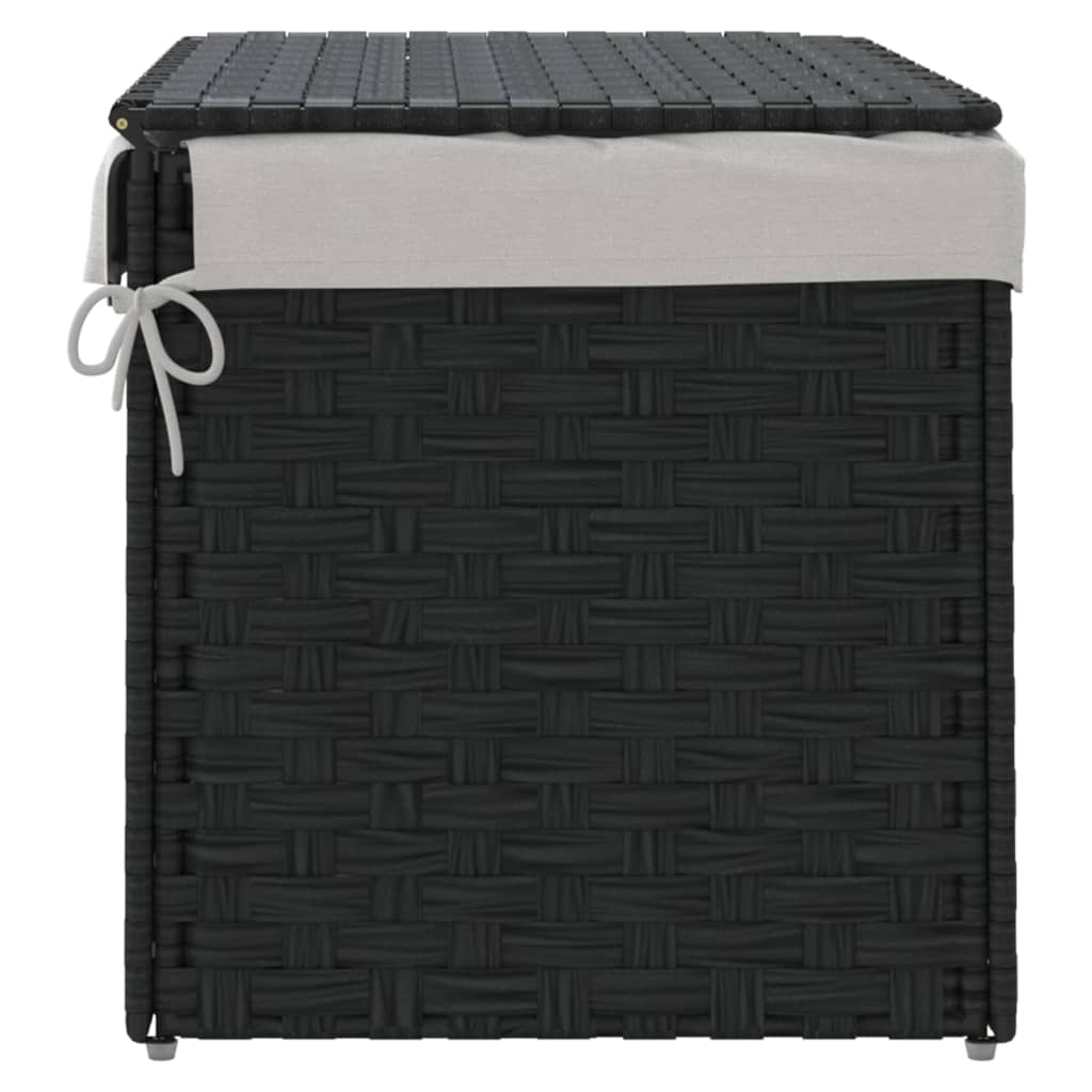 Panier à linge avec couvercle noir 55,5x35x34 cm poly rotin