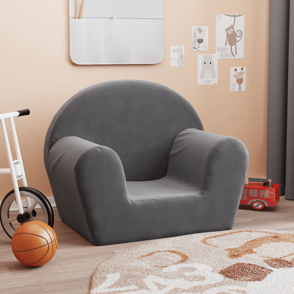 Canapé enfant anthracite en peluche douce