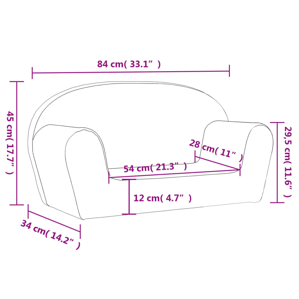 Children's sofa 2-seater pink soft plush