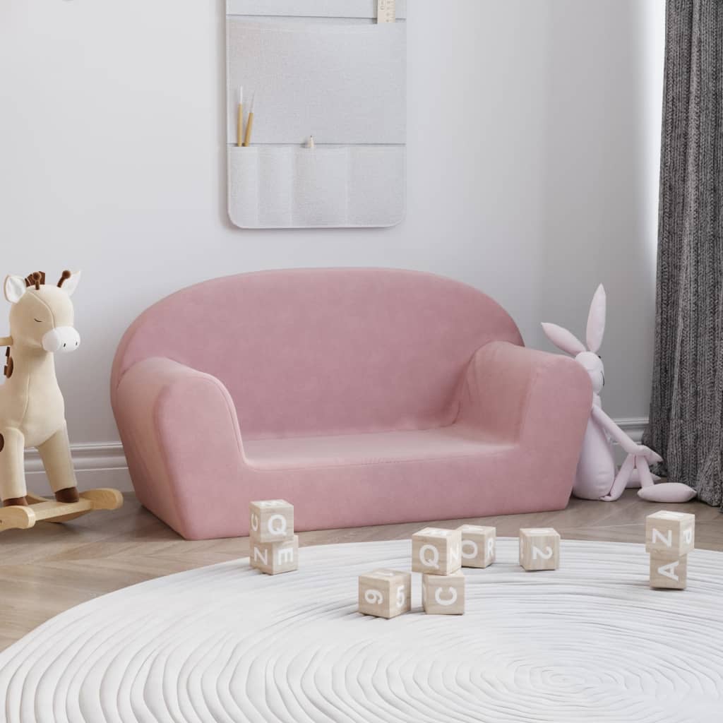 Children's sofa 2-seater pink soft plush