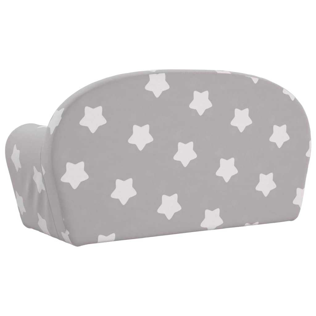 Children's sofa bed 2-seater light grey with stars soft plush