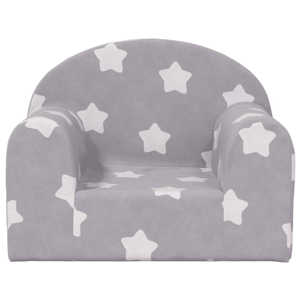 Canapé enfant gris clair avec étoiles en peluche douce