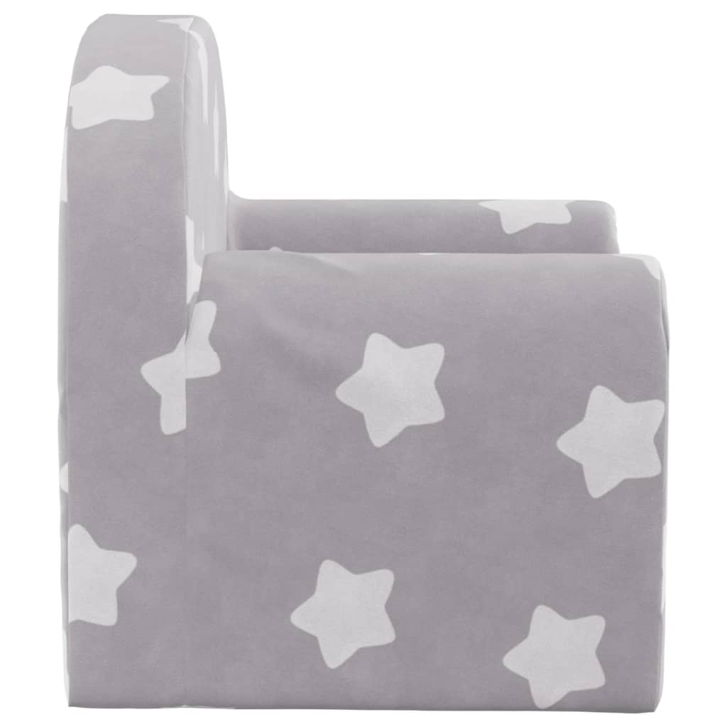 Canapé enfant gris clair avec étoiles en peluche douce