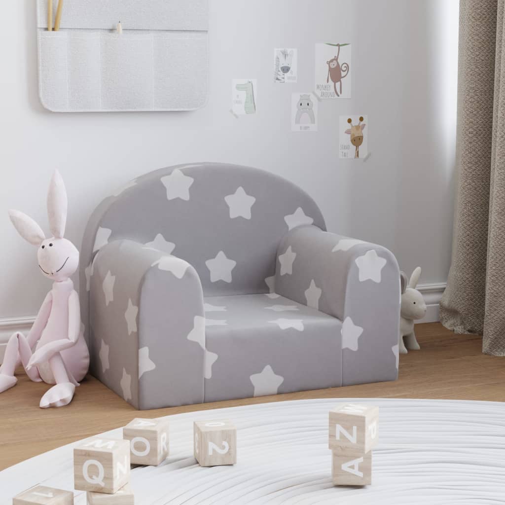 Canapé enfant gris clair avec étoiles en peluche douce