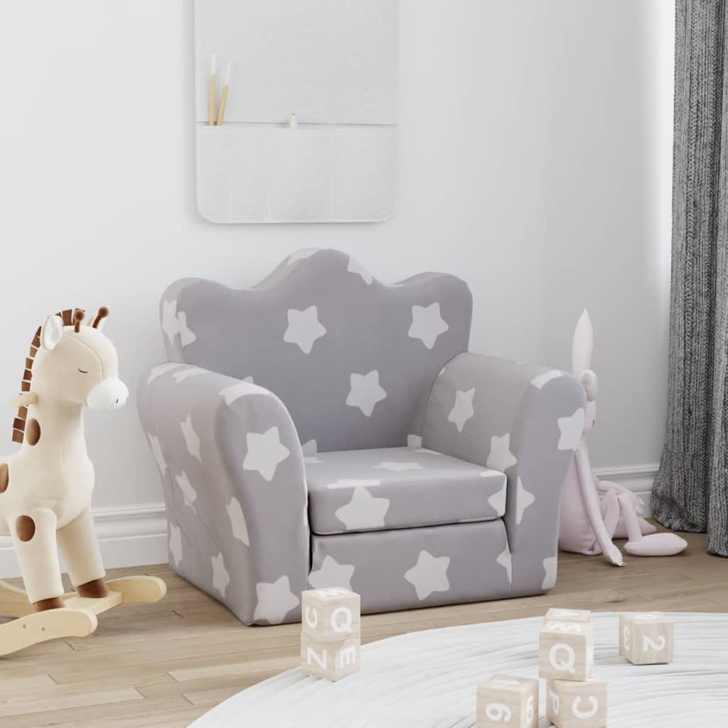 Sofa bed for children light grey stars soft plush