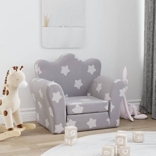 Sofa bed for children light grey stars soft plush