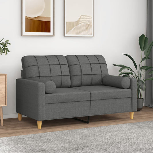 2-seater sofa with decorative cushions dark grey 120 cm fabric