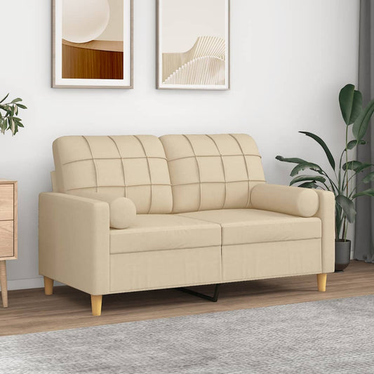2-seater sofa with decorative cushions cream 120 cm fabric