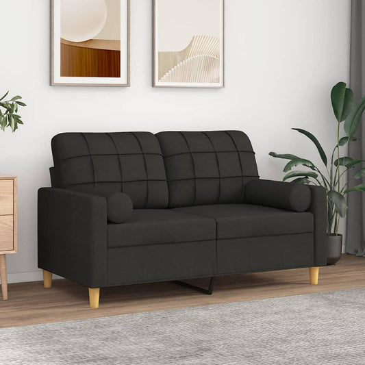 Canapé 2 places avec coussins décoratifs, tissu noir 120 cm