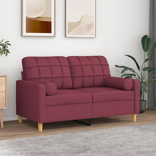 2-seater sofa with decorative cushions wine red 120 cm fabric