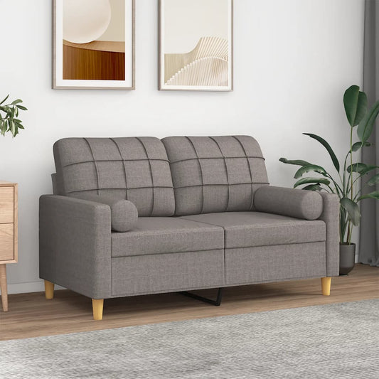 2-seater sofa with decorative cushions taupe 120 cm fabric