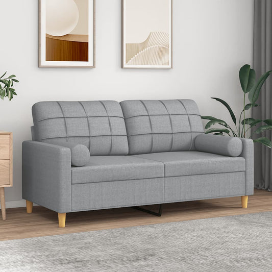 2-seater sofa with decorative cushions light grey 140 cm fabric