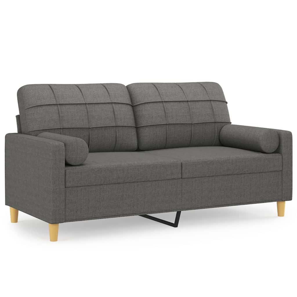 2-seater sofa with decorative cushions dark grey 140 cm fabric