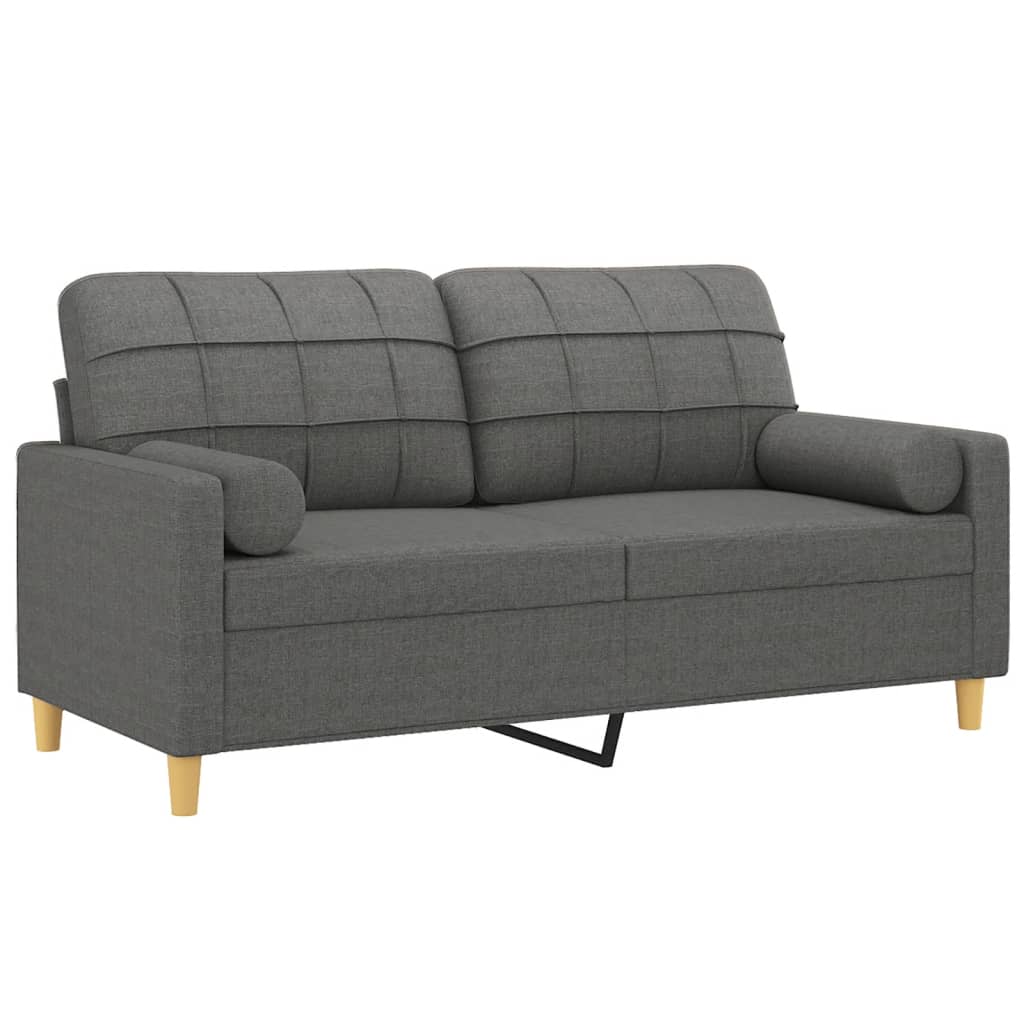 2-seater sofa with decorative cushions dark grey 140 cm fabric