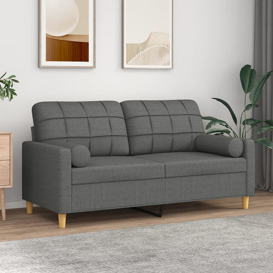2-seater sofa with decorative cushions dark grey 140 cm fabric