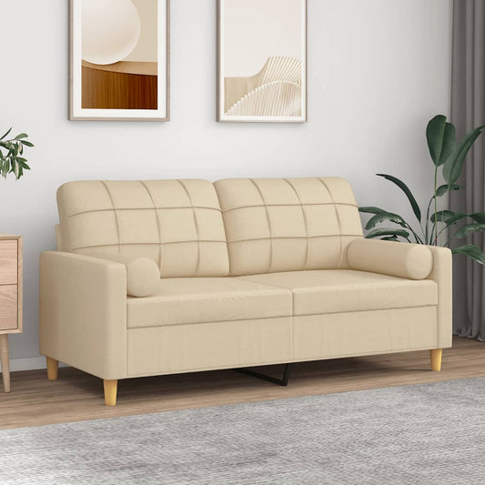 2-seater sofa with decorative cushions cream 140 cm fabric