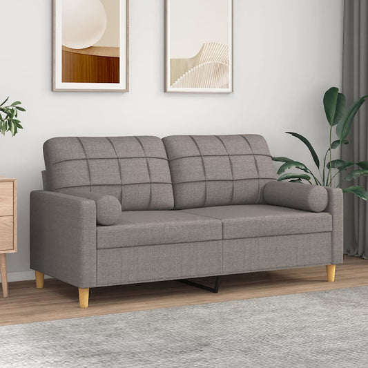 2-seater sofa with decorative cushions taupe 140 cm fabric