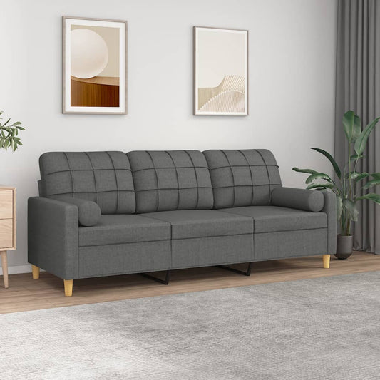 3-seater sofa with decorative cushions dark grey 180 cm fabric